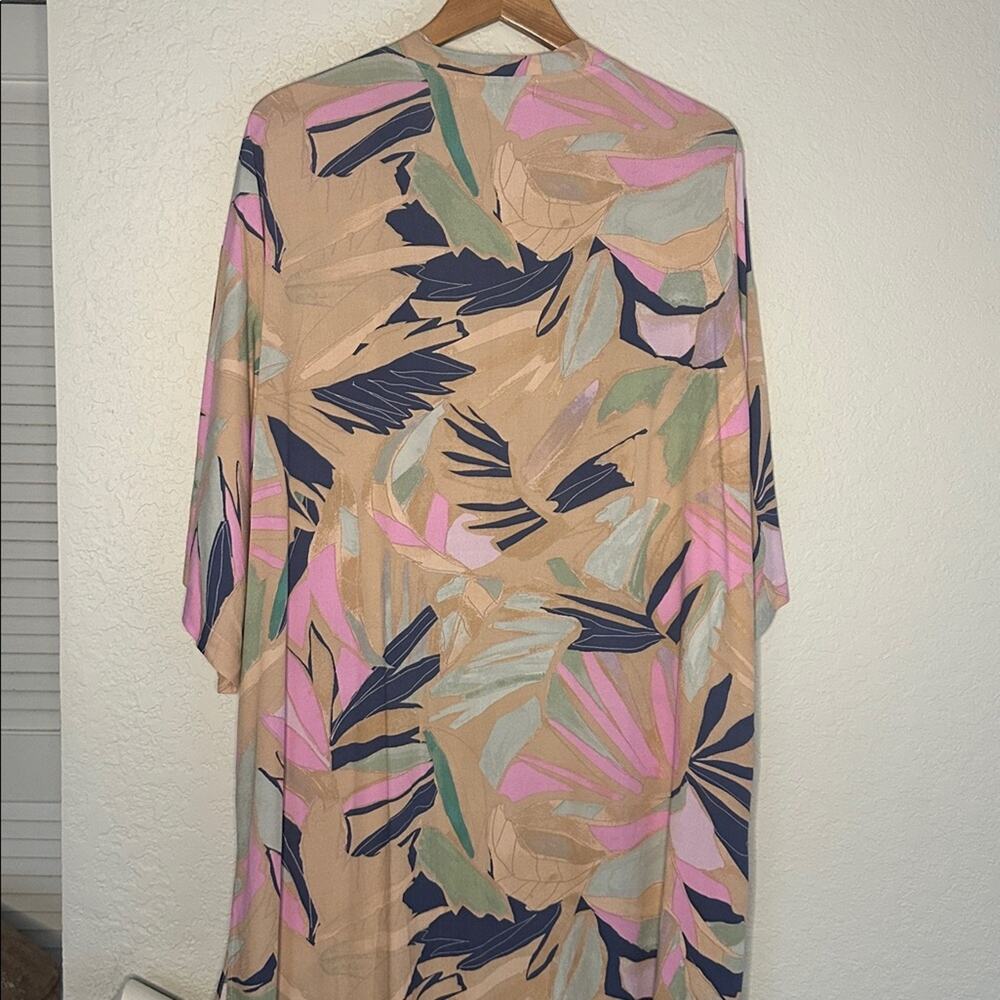 Saltwater Luxe Abstract Leaf Kimono Duster Floral Resortwear Luxury Spa Poolside - Picture 4 of 7